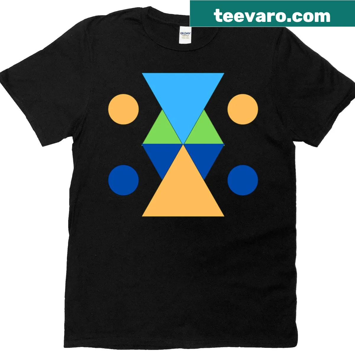 T-shirt featuring an abstract design of colorful shapes — on a men's t-shirt