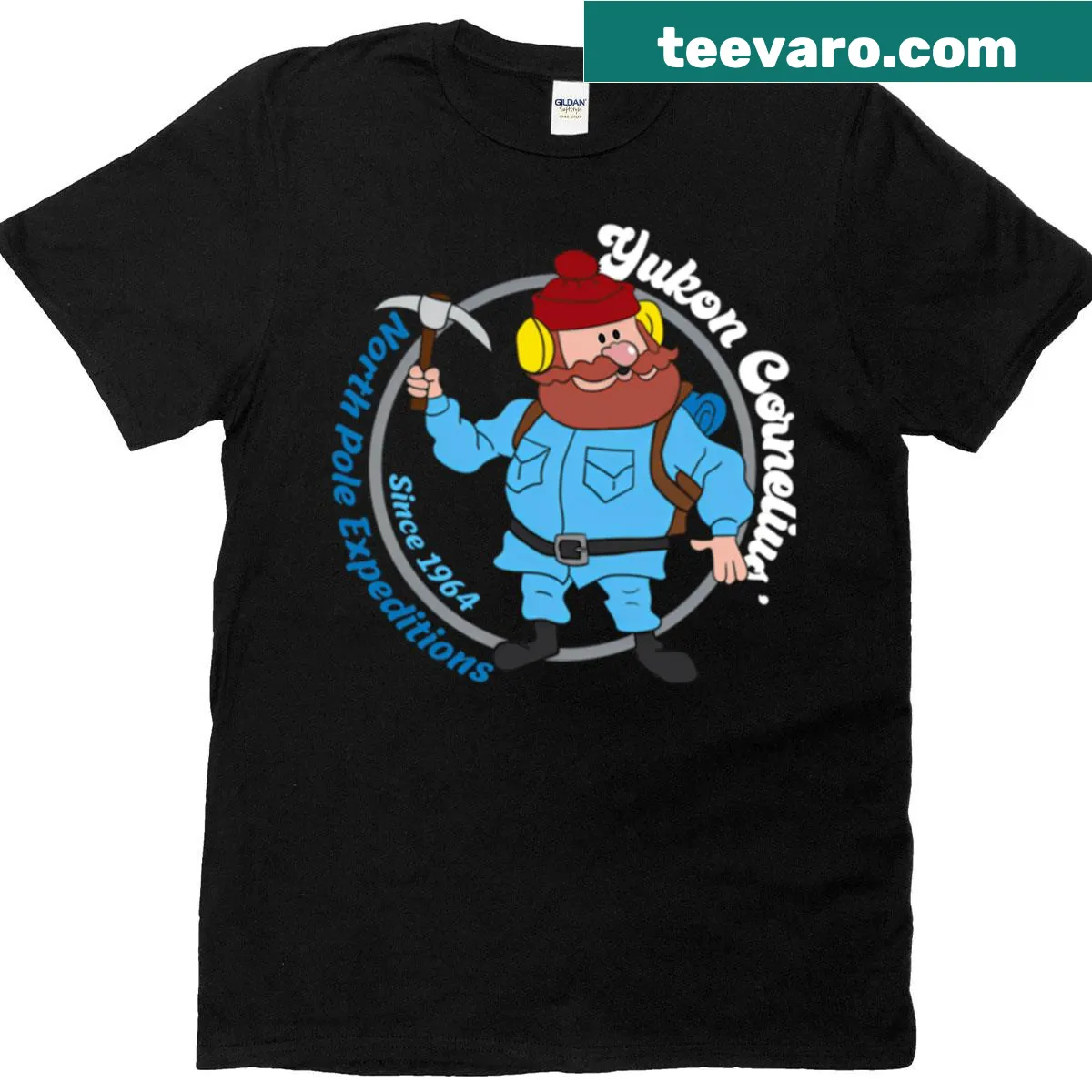 Vintage cartoon Christmas movie t-shirt with baseball sleeves — on a men's t-shirt