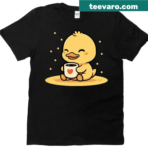 Cute baby duck cartoon t-shirt with coffee graphic