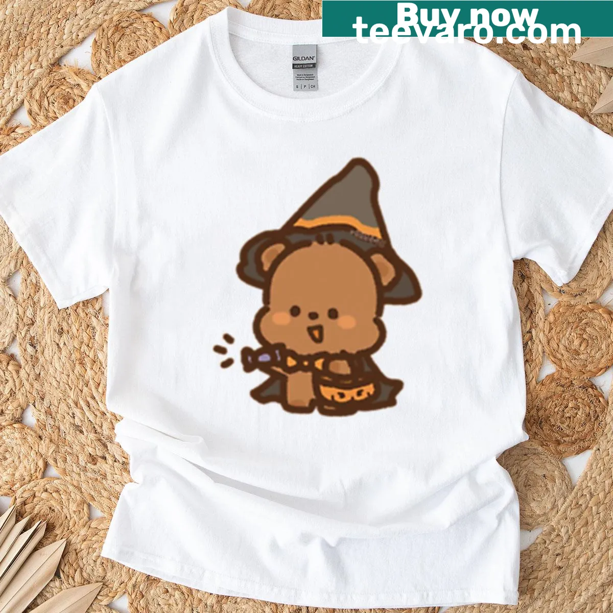 Adorable bear in a Halloween costume graphic t-shirt for kids — on a men's t-shirt
