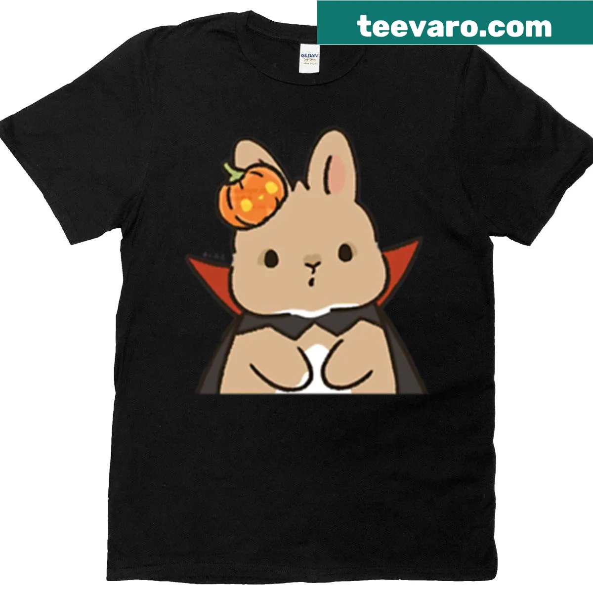 Halloween T-shirt with a cute bunny vampire and candy graphic — on a men's t-shirt