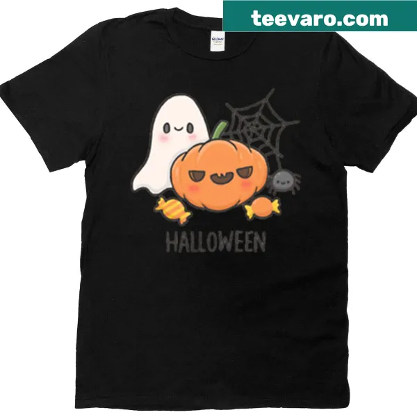 Adorable Halloween T-shirt with a ghost and candy graphic