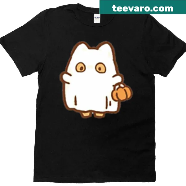 Halloween T-shirt featuring a cute ghost cat graphic
