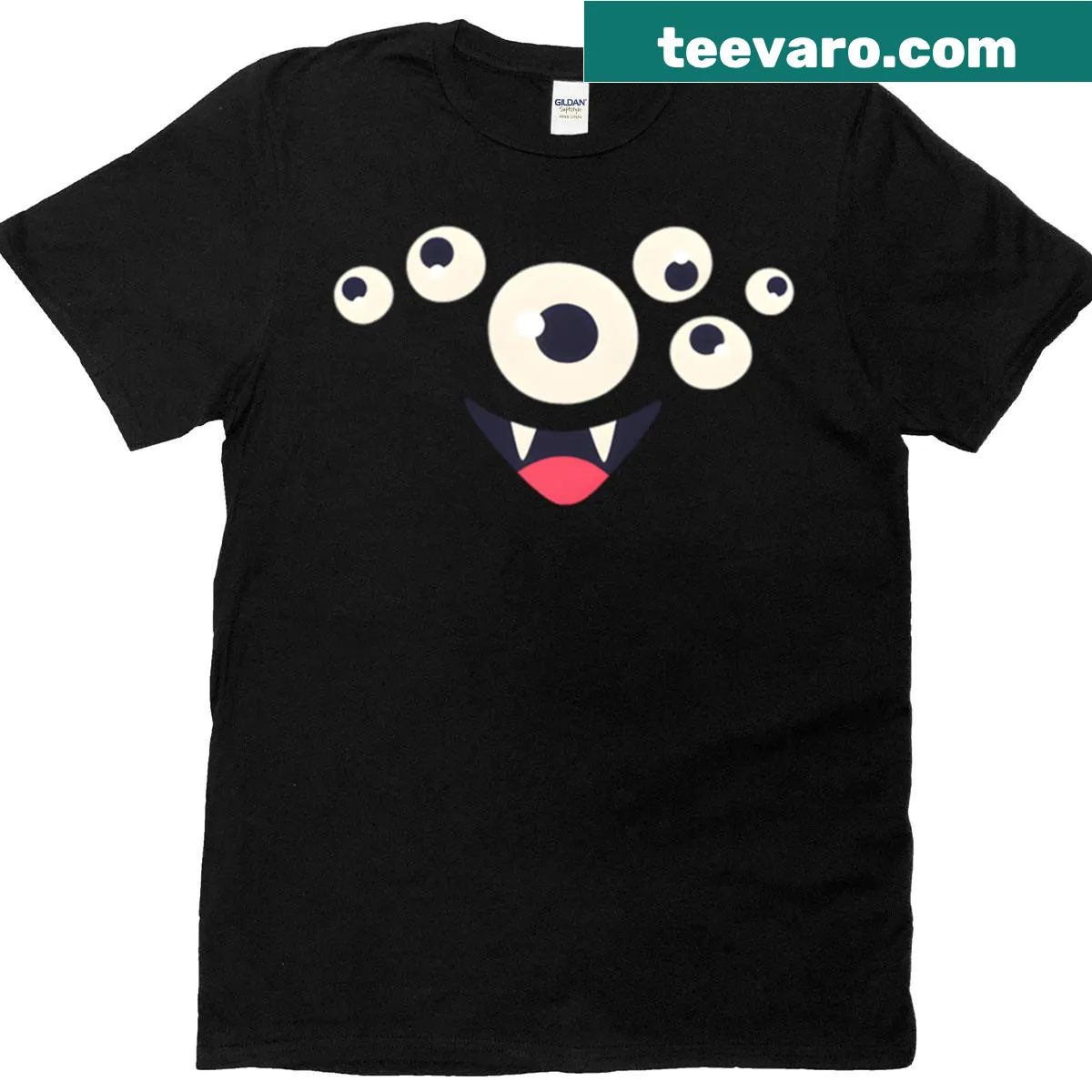 Halloween T-shirt featuring cute cartoon eyes and mouth — on a men's t-shirt