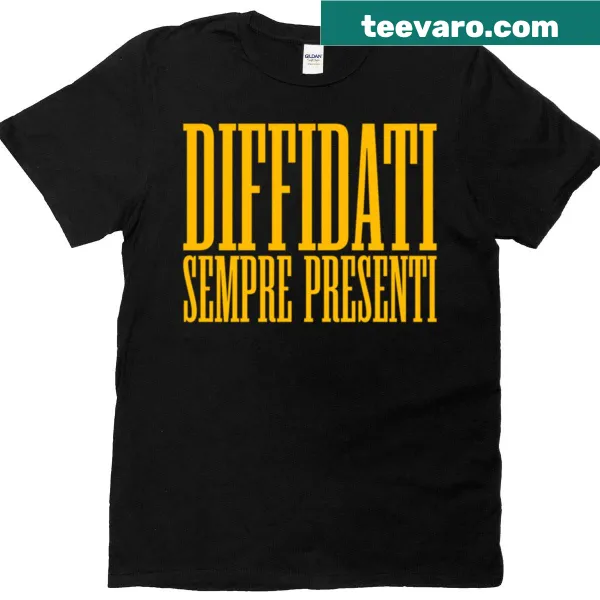 Bold typography T-shirt with 'Diffidati Sempre Presenti Ultras Liberi' message