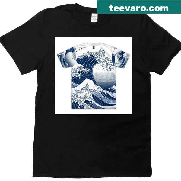 Artistic ocean wave design on a casual T-shirt