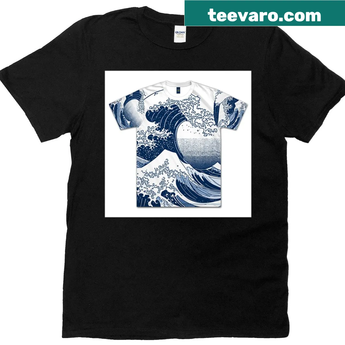 Artistic ocean wave design on a casual T-shirt — on a men's t-shirt