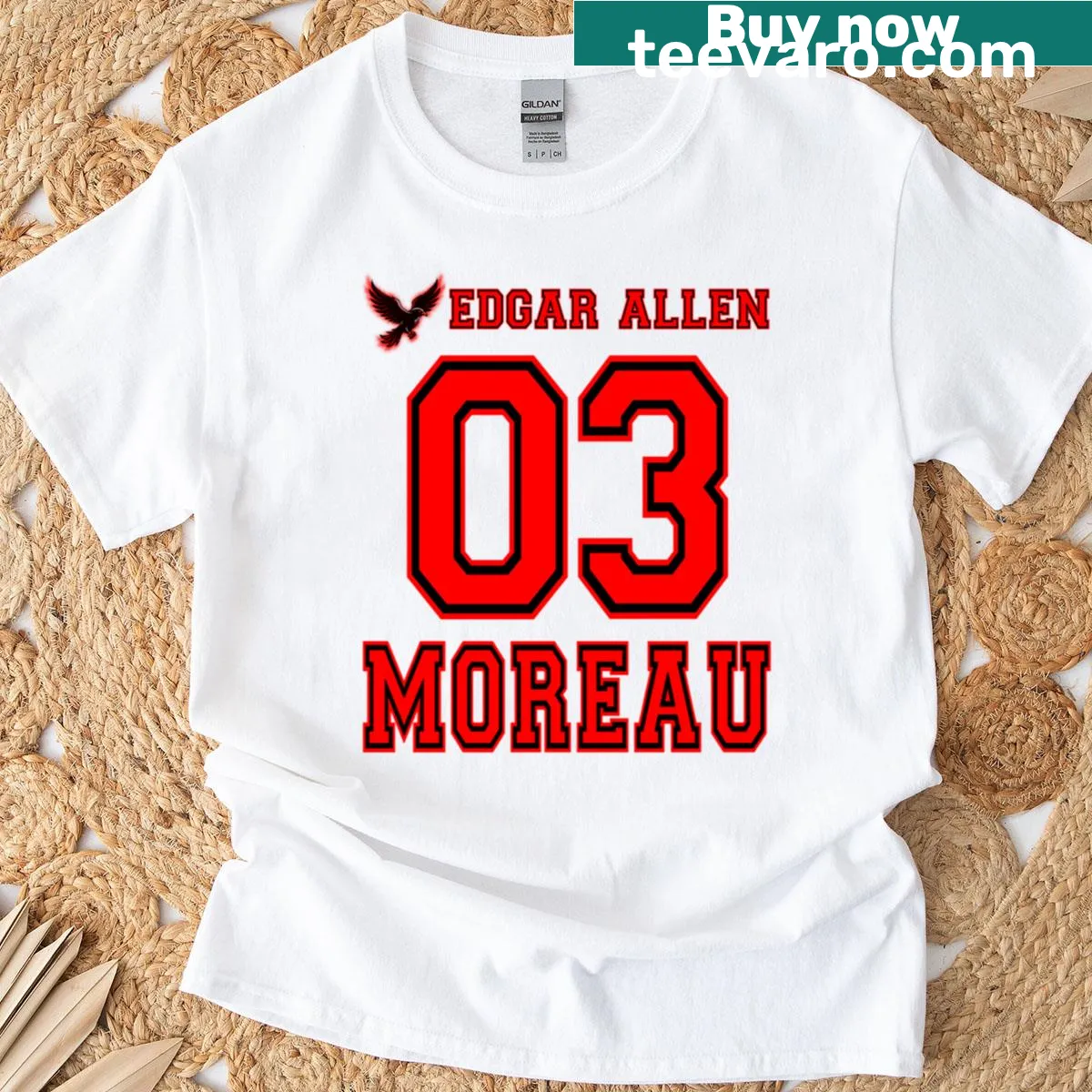 Jersey T-shirt featuring Edgar Allan Poe-inspired ravens — on a men's t-shirt