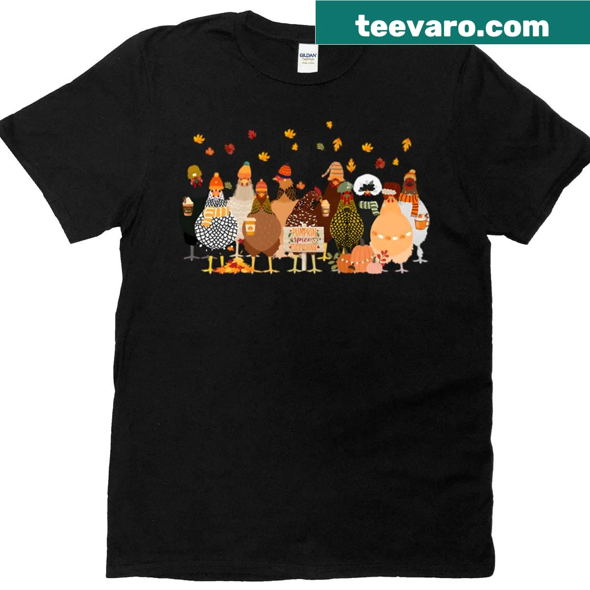 Funny autumn-themed chicken saying on a T-shirt — on a men's t-shirt
