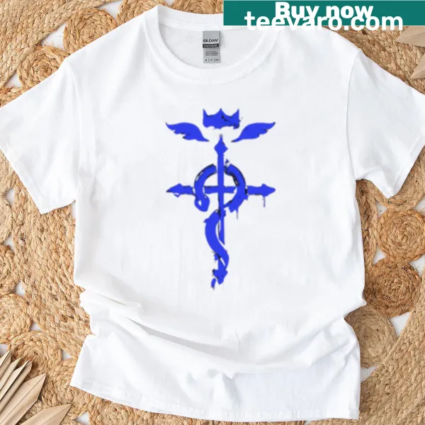 Oversized t-shirt featuring Flamels Cross from Fullmetal Alchemist in blue