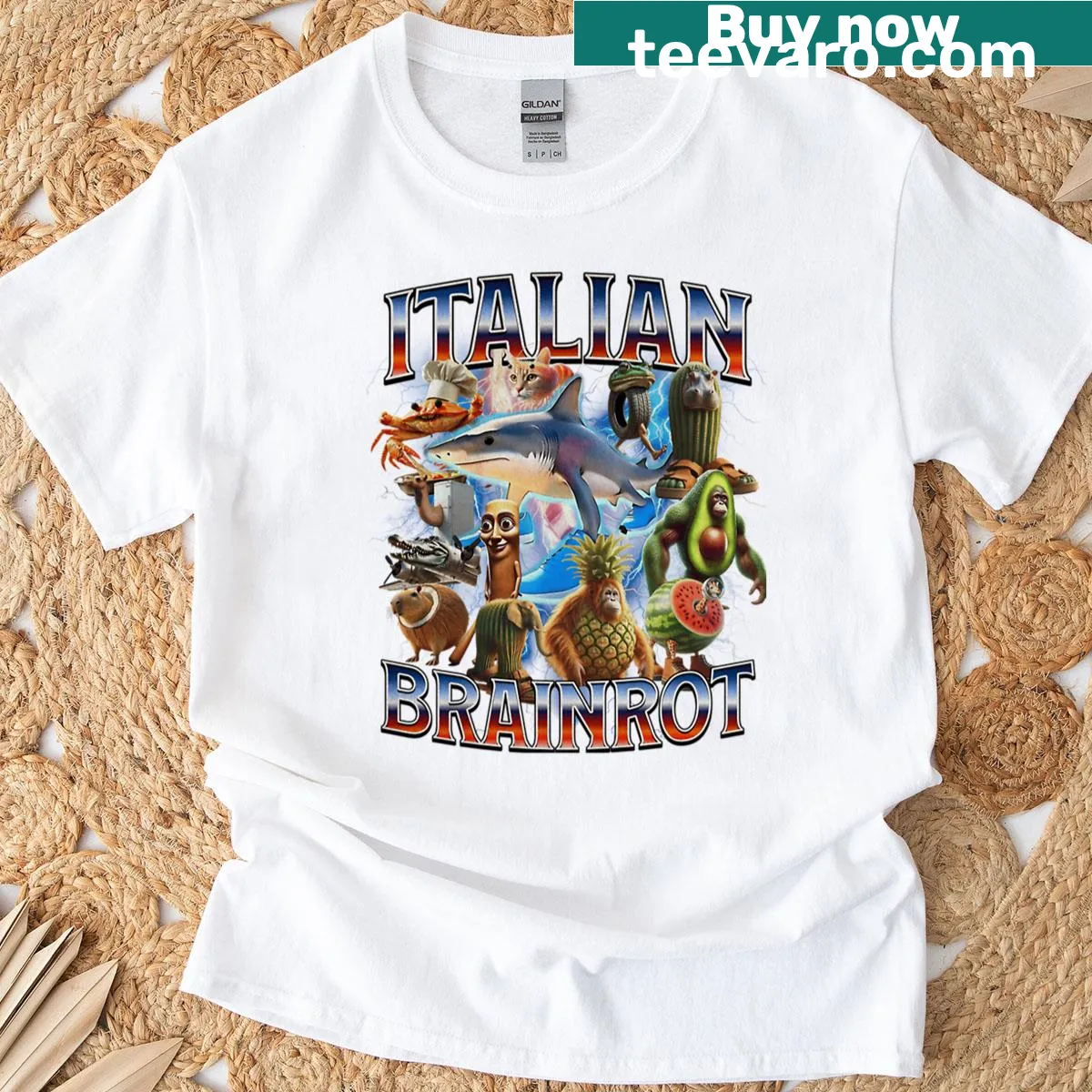 Humorous Italian Brainrot T-shirt with playful phrase design — on a men's t-shirt