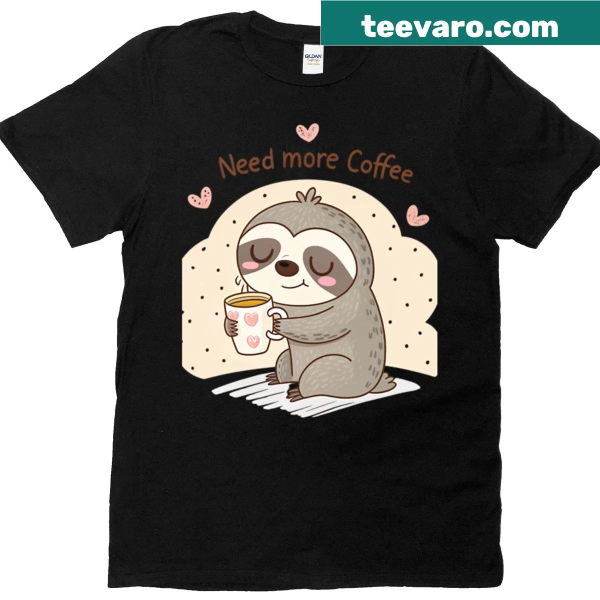 Cartoon sloth holding a coffee cup in a humorous design — on a men's t-shirt