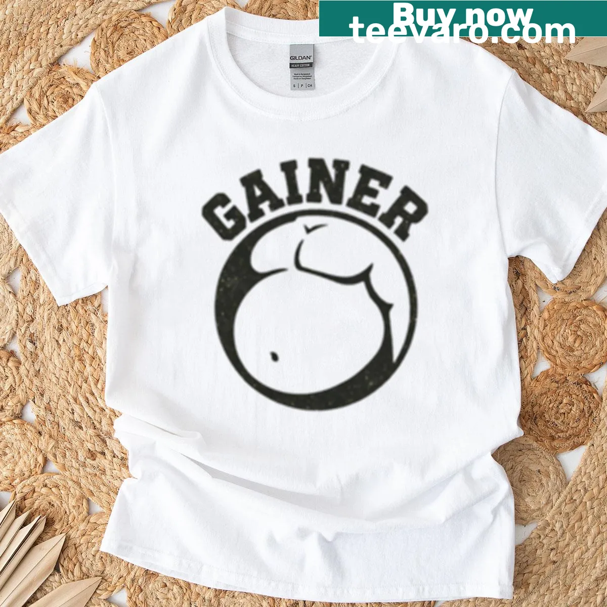 Bold Gainer logo T-shirt designed for fitness enthusiasts — on a men's t-shirt