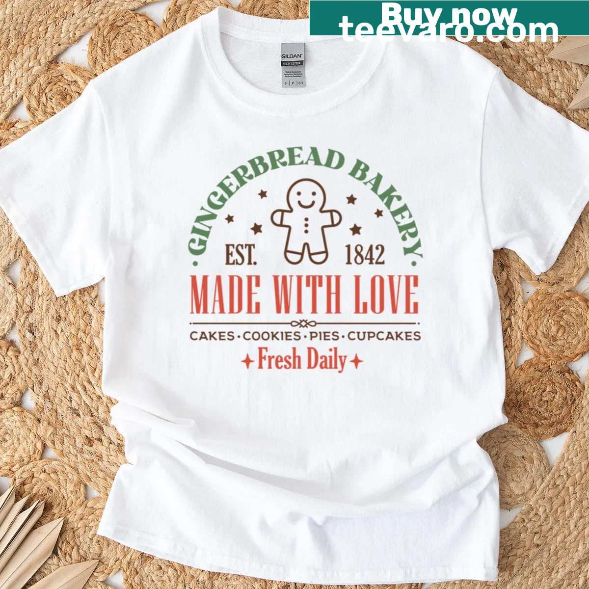 Vintage gingerbread bakery Christmas sign design T-shirt — on a men's t-shirt