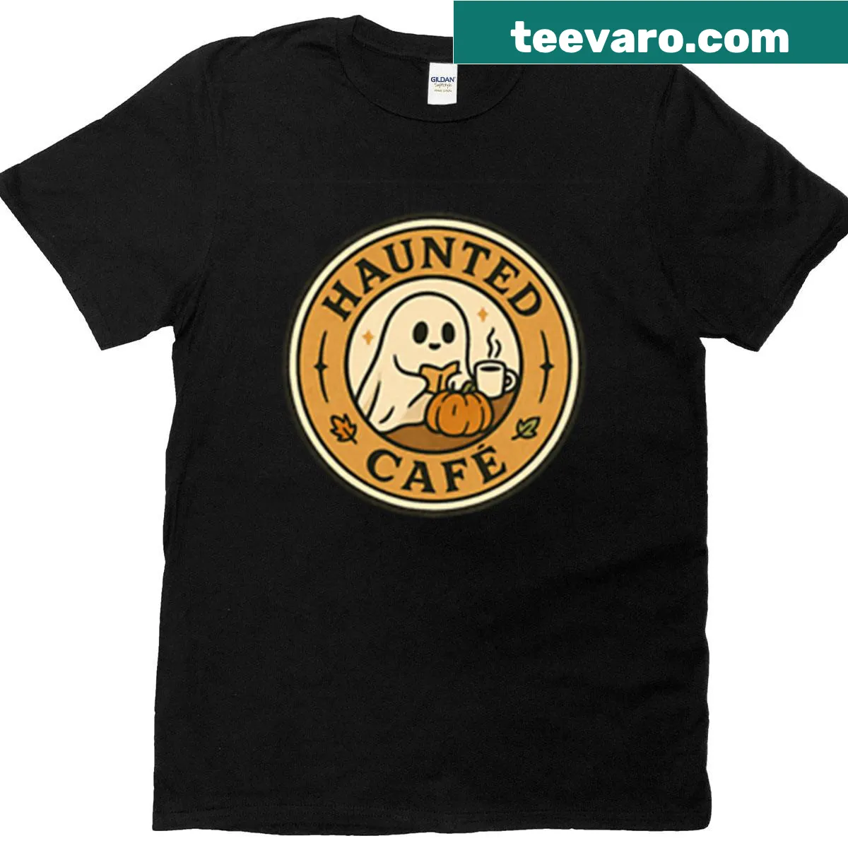 Vintage ghost coffee logo on cozy T-shirt — on a men's t-shirt