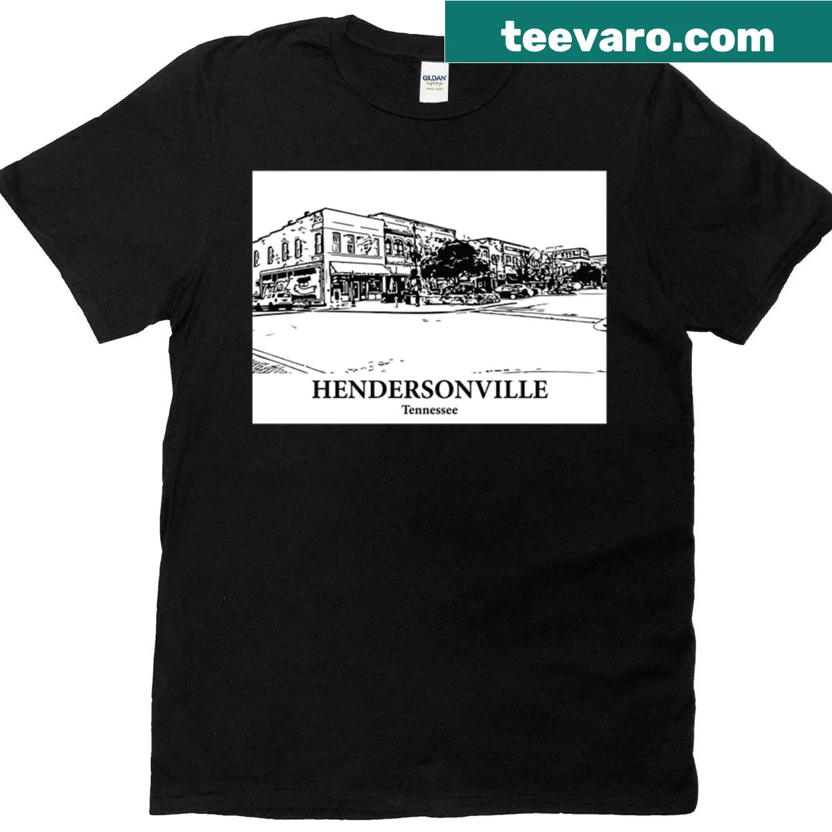 T-shirt with a design showcasing Hendersonville, Tennessee. — on a men's t-shirt