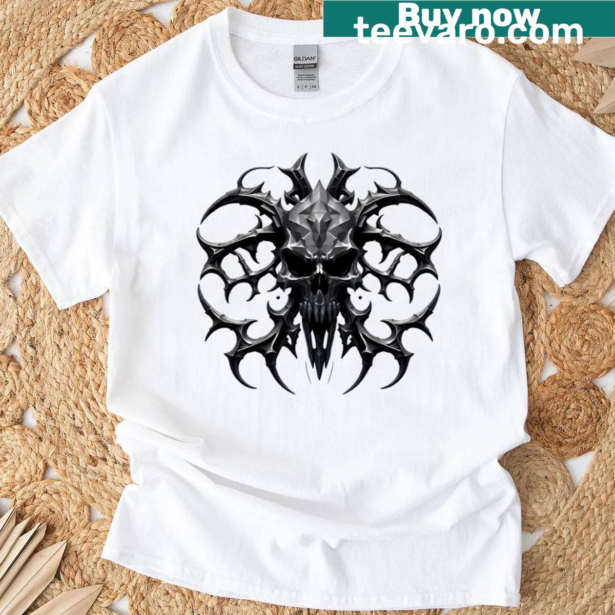 T-shirt featuring an intricate infernal glyph graphic design — on a men's t-shirt