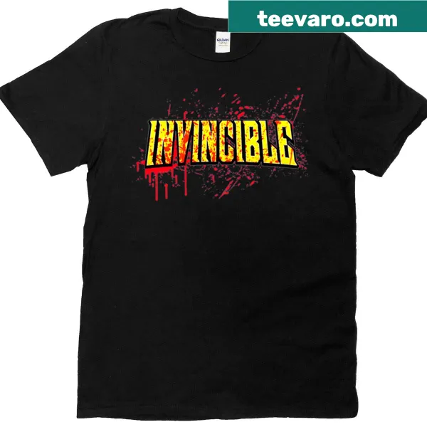 Edgy T-shirt with Invincible blood-splat logo design
