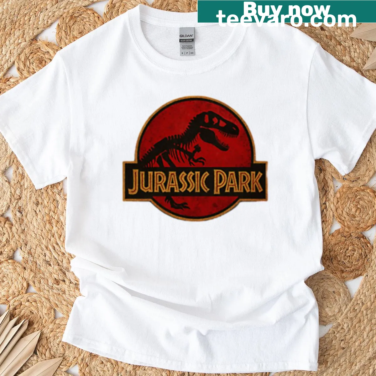 Unique Jurassic logo active t-shirt featuring a dinosaur design — on a men's t-shirt