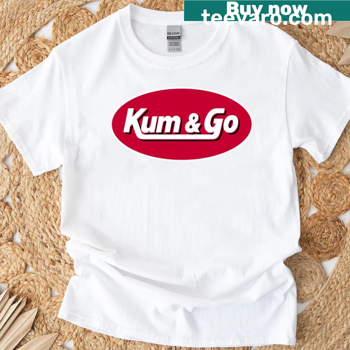 Kum and Go logo T-shirt for convenience brand — on a men's t-shirt