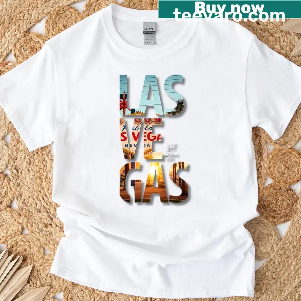 Las Vegas typography t-shirt with neon lights sunset art