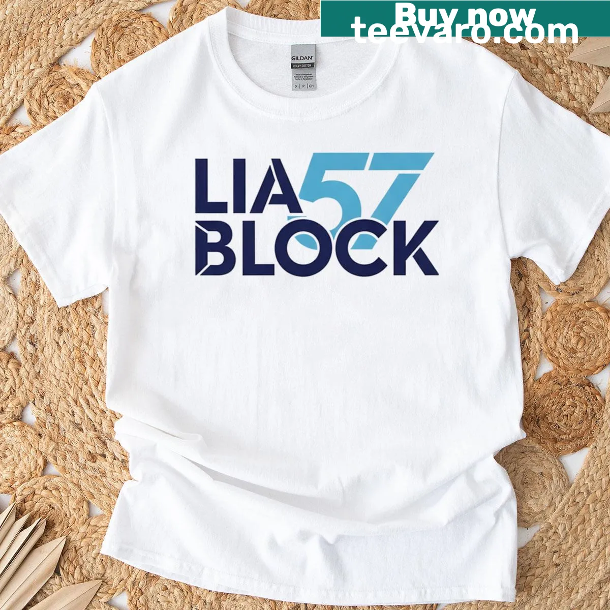 Block 57 minimalist typography t-shirt — on a men's t-shirt