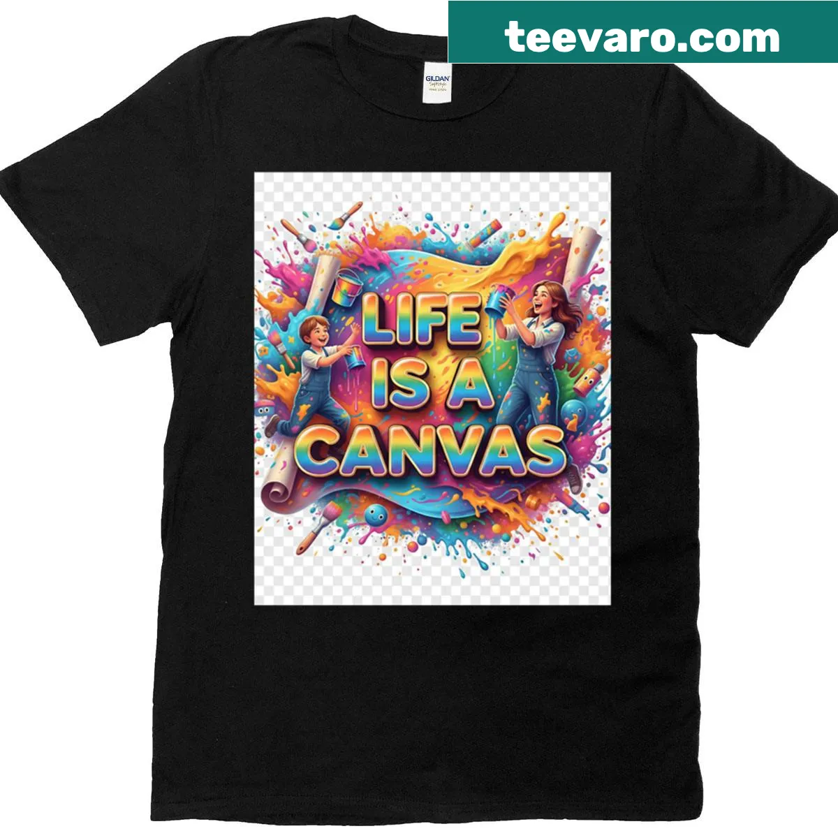 Life Is A Canvas T-shirt with inspiring typography — on a men's t-shirt
