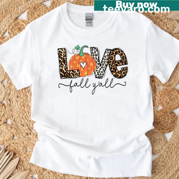 Text highlight of Love Fall Yall on a cozy T-shirt design