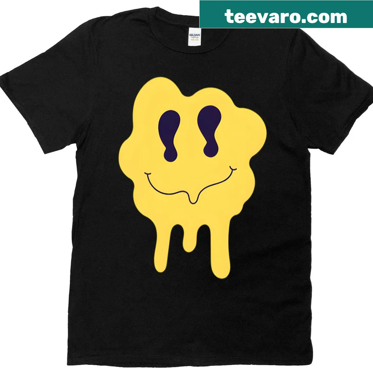 Melting happy face graphic on an aesthetic design t-shirt — on a men's t-shirt