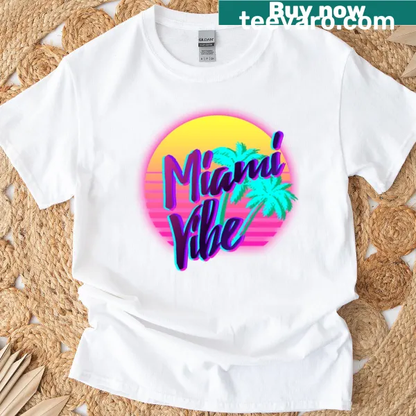 Retro futuristic Miami Vibe t-shirt with vaporwave logo design