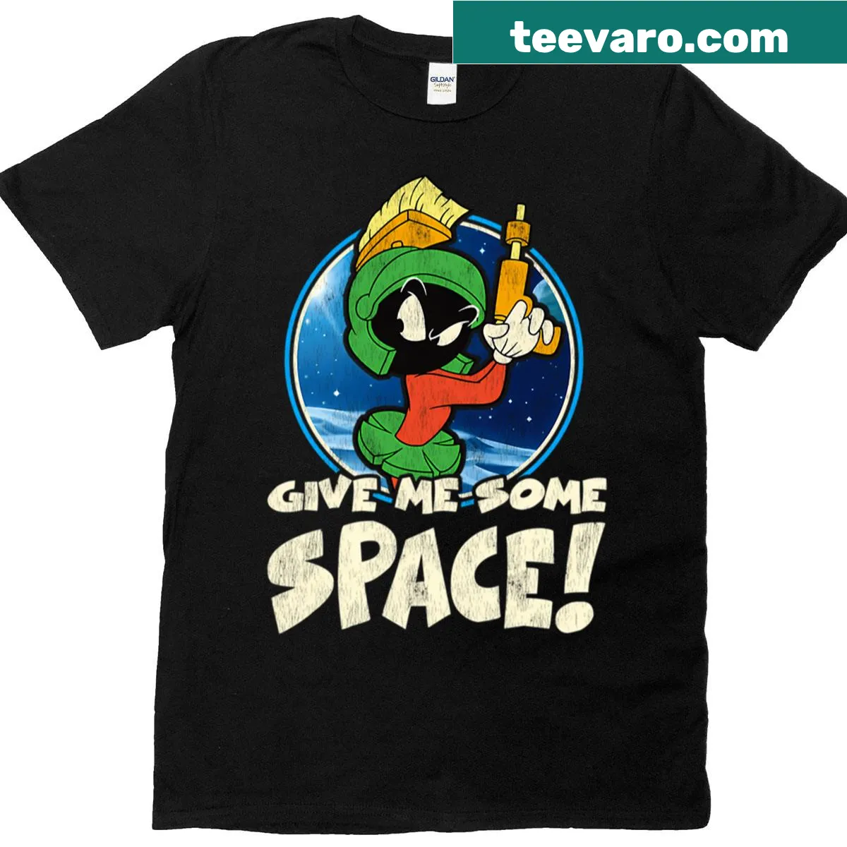 Typographic design T-shirt with a space-themed message — on a men's t-shirt