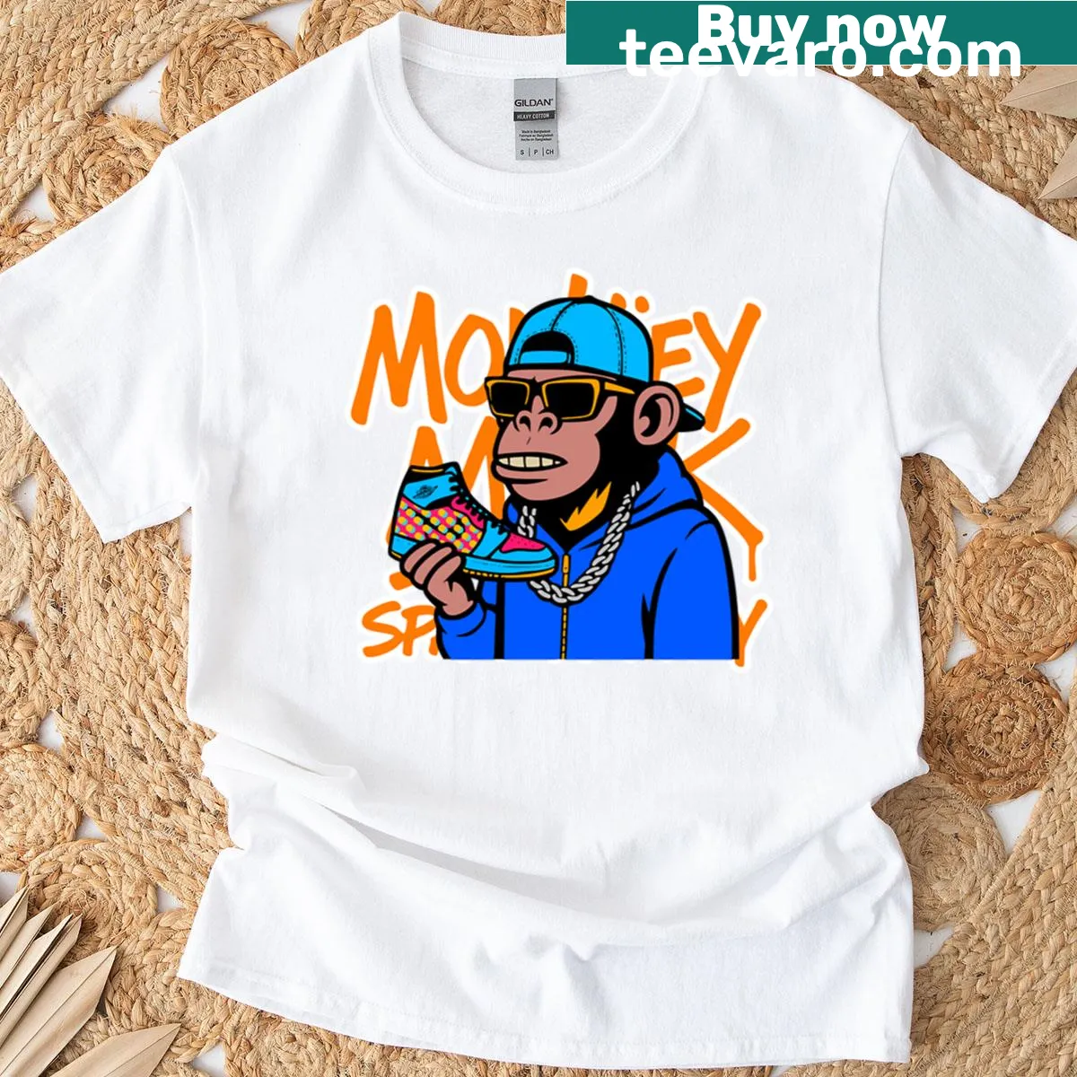 Illustration of Monkey Mark character on a T-shirt — on a men's t-shirt