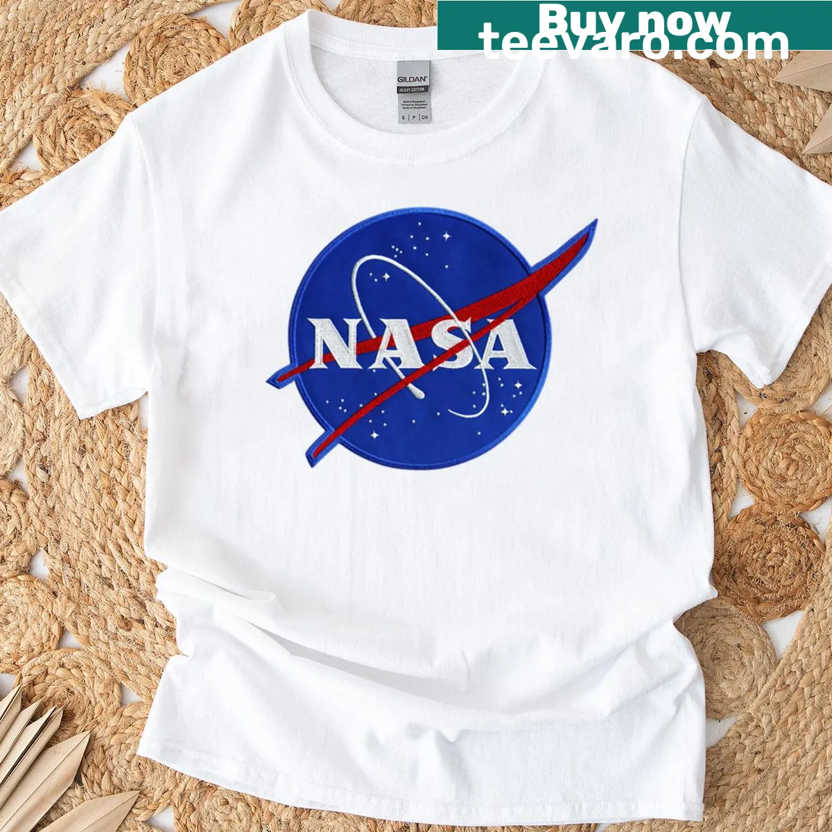 NASA logo T-shirt celebrating space exploration — on a men's t-shirt
