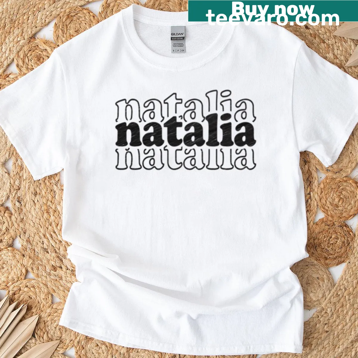 Personalized T-shirt with hand-lettered name Natalia — on a men's t-shirt