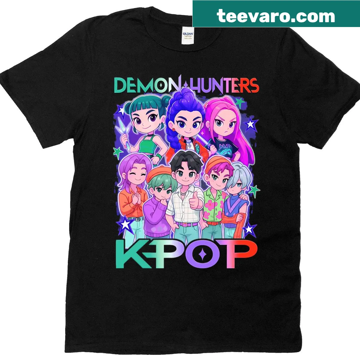 Kpop Huntrix Demon Hunters graphic on a T-shirt — on a men's t-shirt