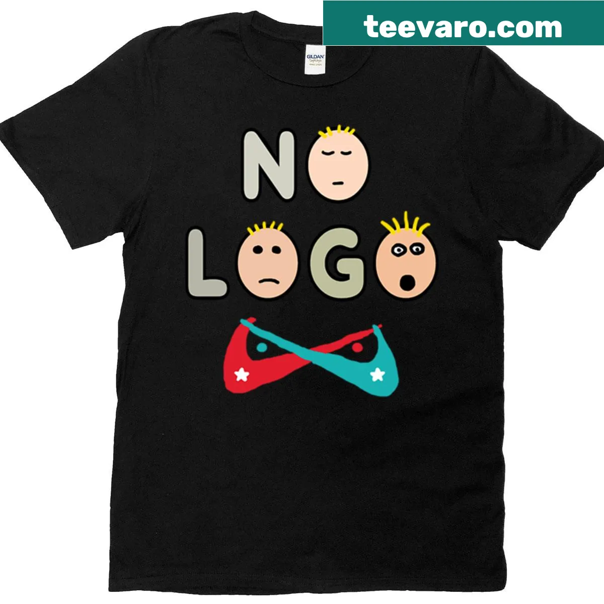 Anti-brand statement T-shirt with bold typography — on a men's t-shirt