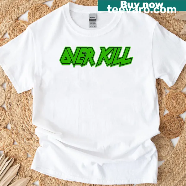 Bold Overkill band logo t-shirt for heavy metal fans.