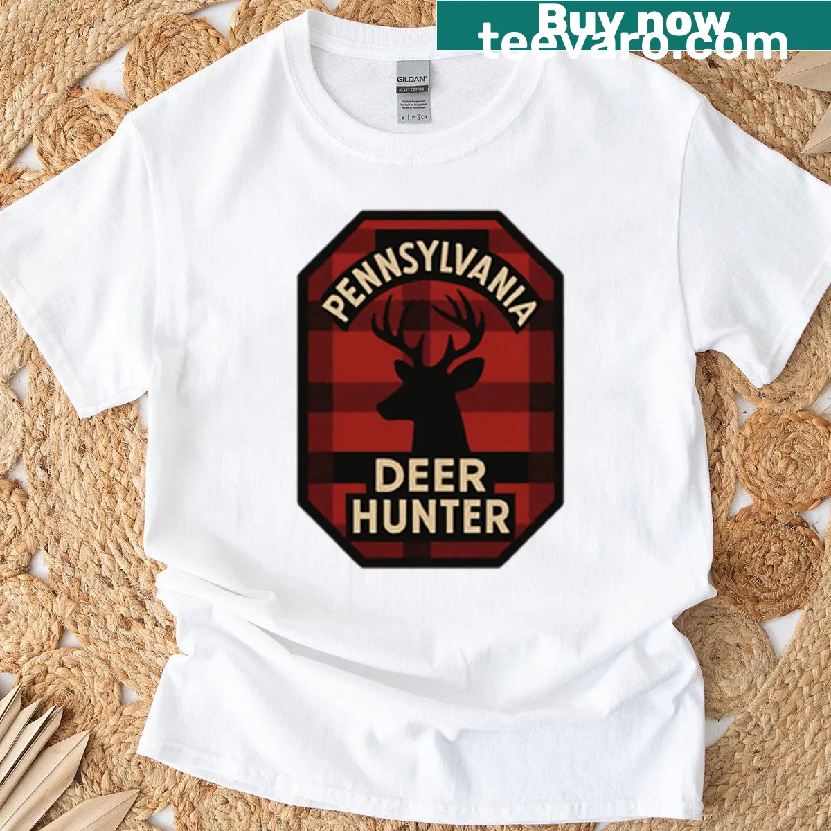 Pennsylvania Deer Hunter t-shirt with bold emblem design — on a men's t-shirt