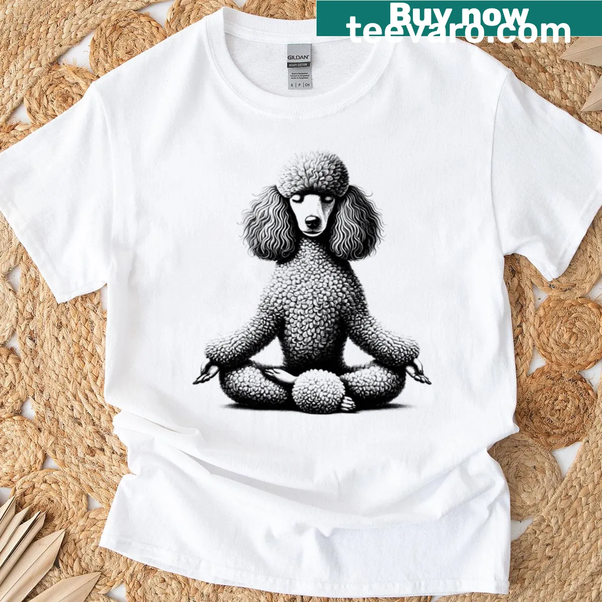 Illustration of a poodle in yoga pose on a dog lover T-shirt — on a men's t-shirt