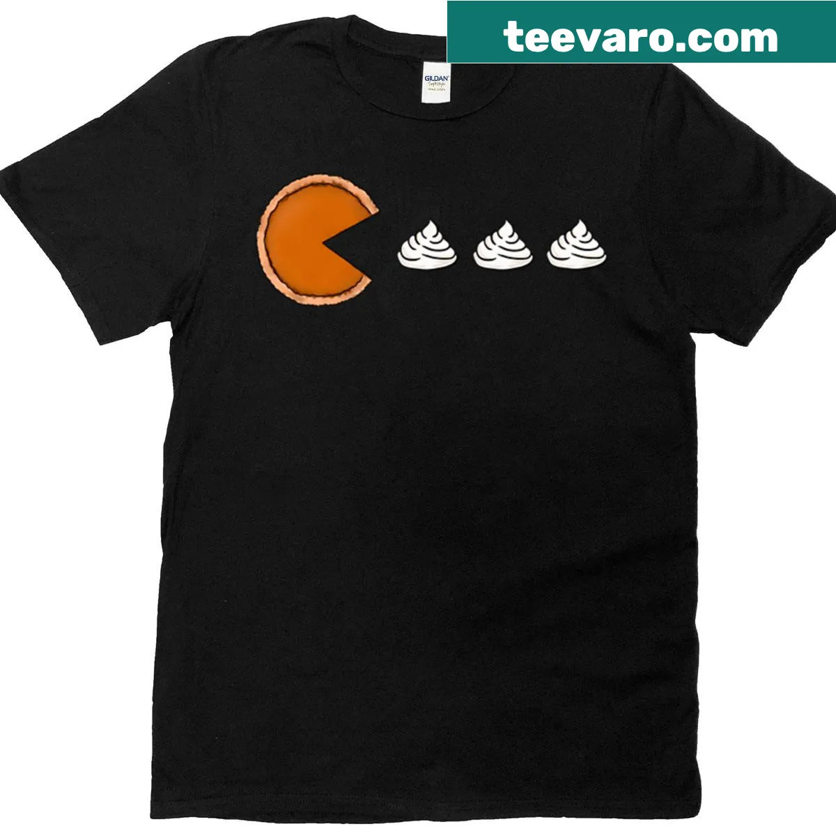 Thanksgiving-themed T-shirt featuring a pumpkin pie design — on a men's t-shirt