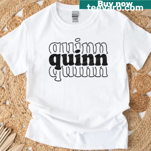 Personalized T-shirt featuring the name Quinn in playful lettering