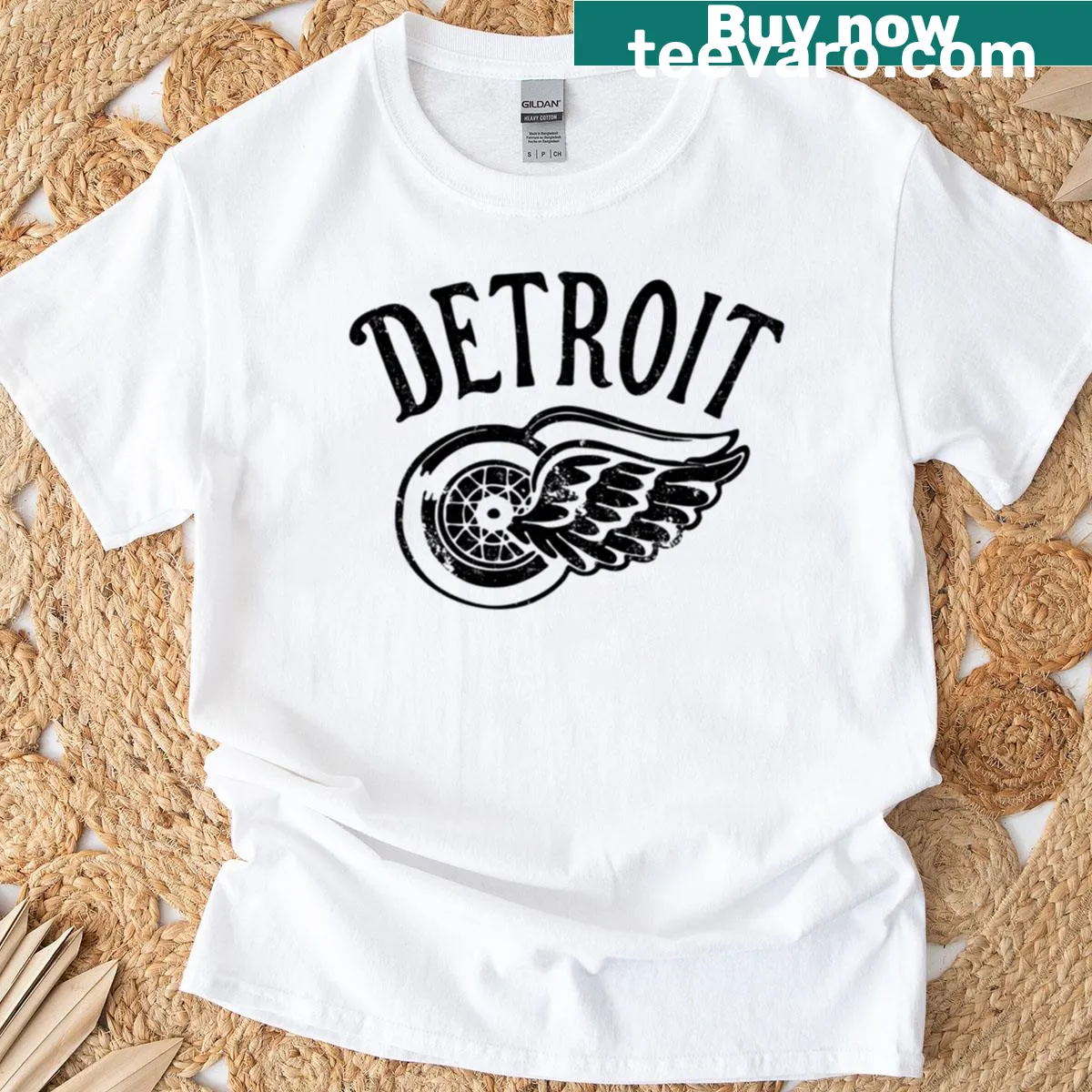 Retro Motor City graphic T-shirt featuring vintage cars — on a men's t-shirt