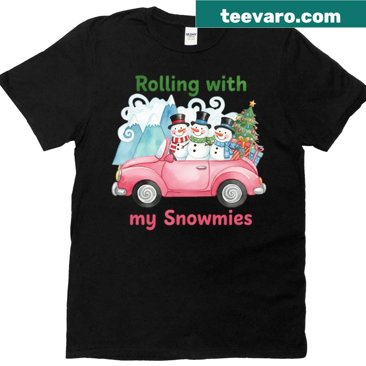 Funny Christmas T-shirt with playful snowmen illustration and text — on a men's t-shirt