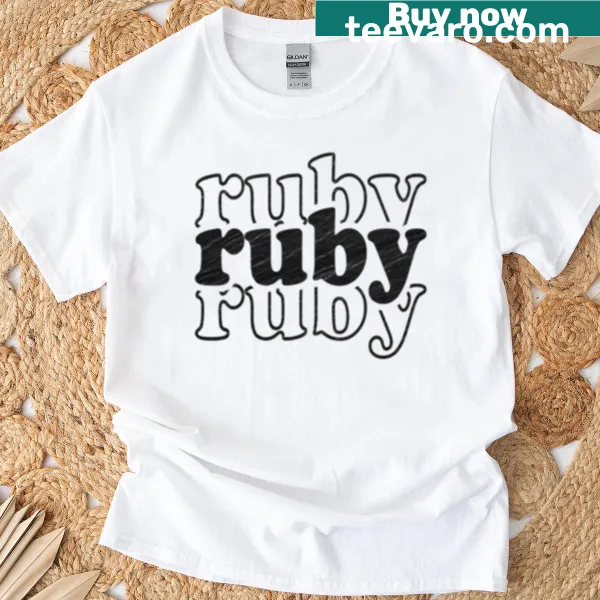 Personalized t-shirt with the name Ruby in playful hand-lettered style