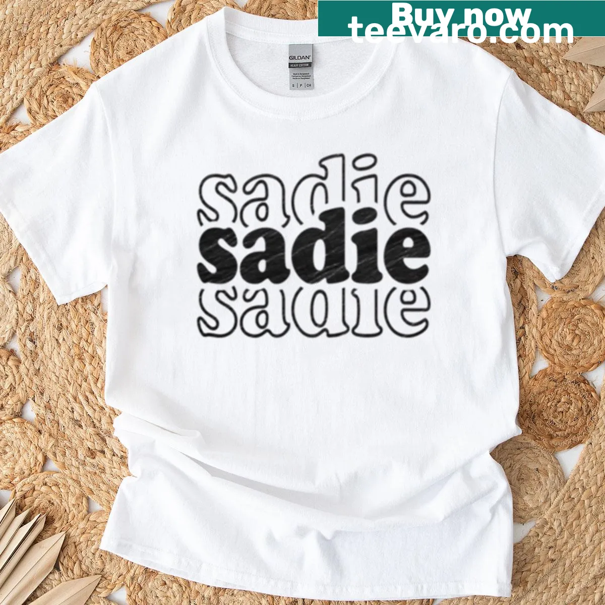 Personalized T-shirt featuring the name Sadie in stylish typography — on a men's t-shirt