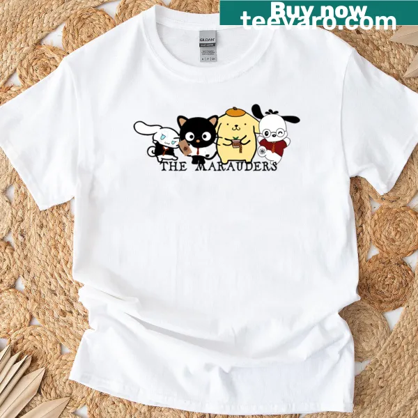 Sanrio and Marauders themed T-shirt with playful character illustrations
