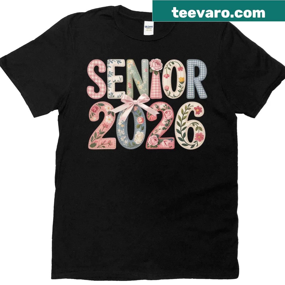 Floral design T-shirt with Senior 2026 text — on a men's t-shirt