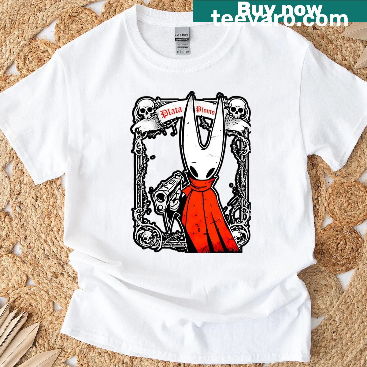T-shirt featuring Silver Hornet design from Silksong game in fantasy style — on a men's t-shirt