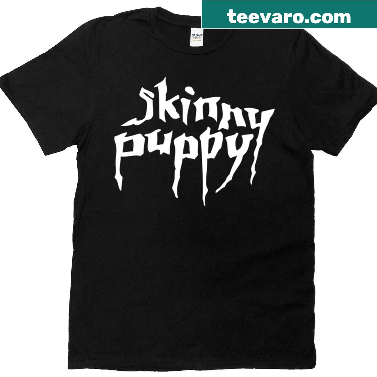 Skinny Puppy band logo graphic T-shirt for music lovers — on a men's t-shirt