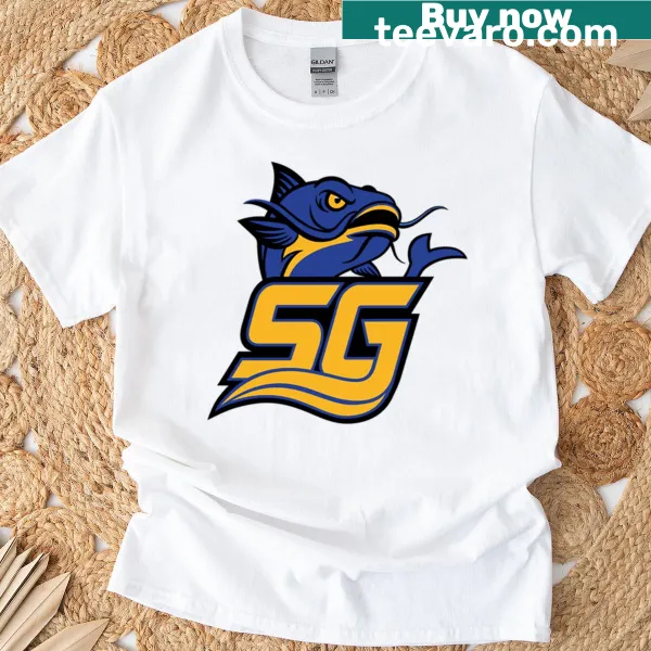 Illustration of a catfish in a football helmet on a t-shirt